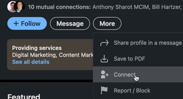 To connect with leads who have the Follow option, click on the Connect from the More button