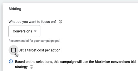 Set up any bidding options in Google Ads
