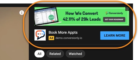 Example of a display campaign showing on YouTube