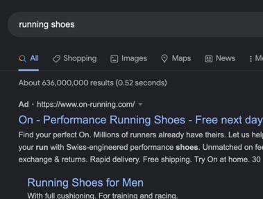 Text-based ads show at the top of the SERPs