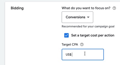Set a target CPA for your ad campaign