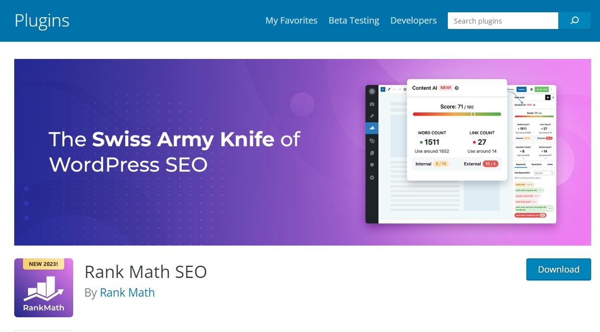 Rank Math SEO provides SEO-related analytics and insights for those using WordPress
