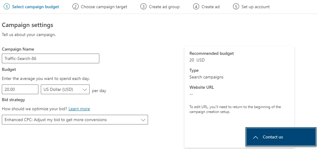 Setting targets for campaign budget with Bing Display Ads