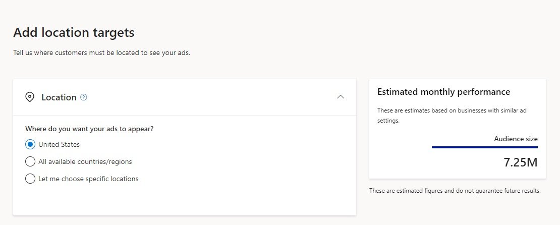 Bing search ads targeting options available