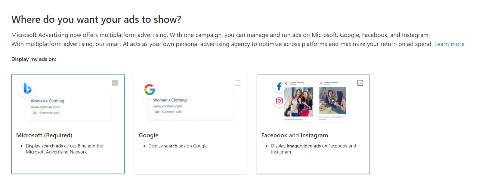 Microsoft ads placement for Bing search ads