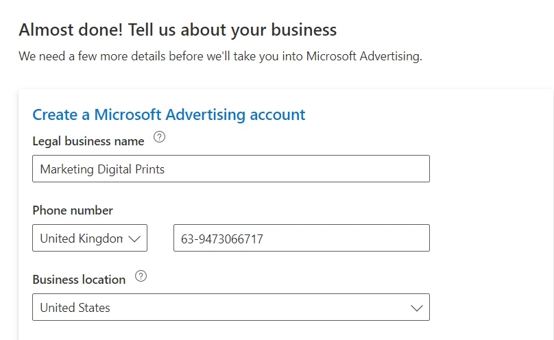 Business ads account for the last step of ads creation
