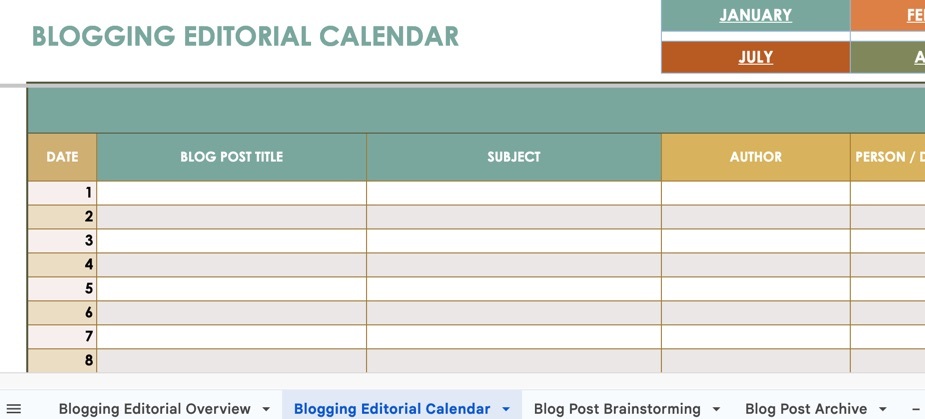 SmartSheet blog content calendar overview for your content planning