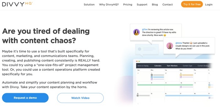 Content planning software from DivvyHQ