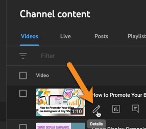 To change your video’s thumbnail, click to edit your video from YouTube Studio