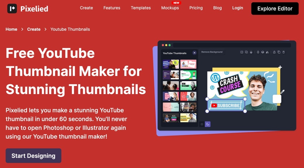 Free YouTube thumbnail maker from Pixelied