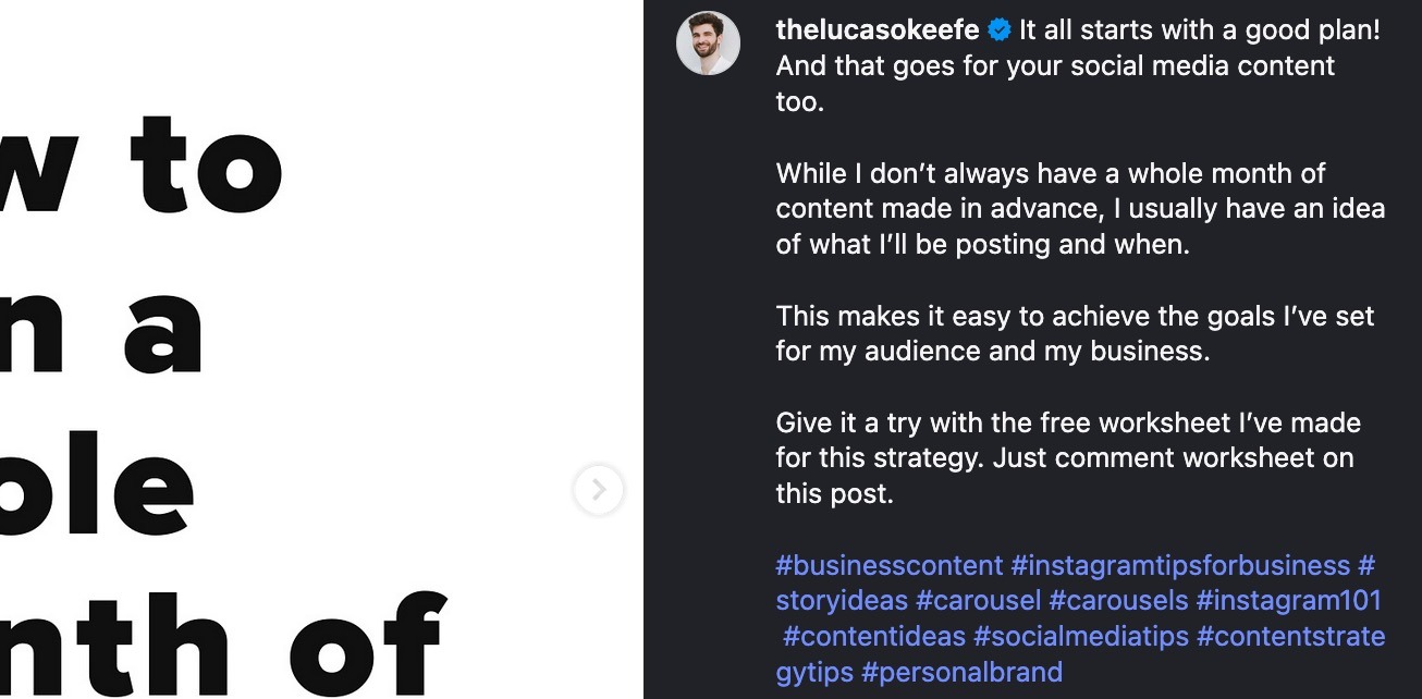 Example of hashtags at the end of a post