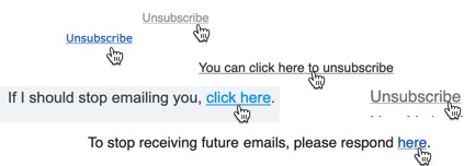 Examples of different unsubscribe options
