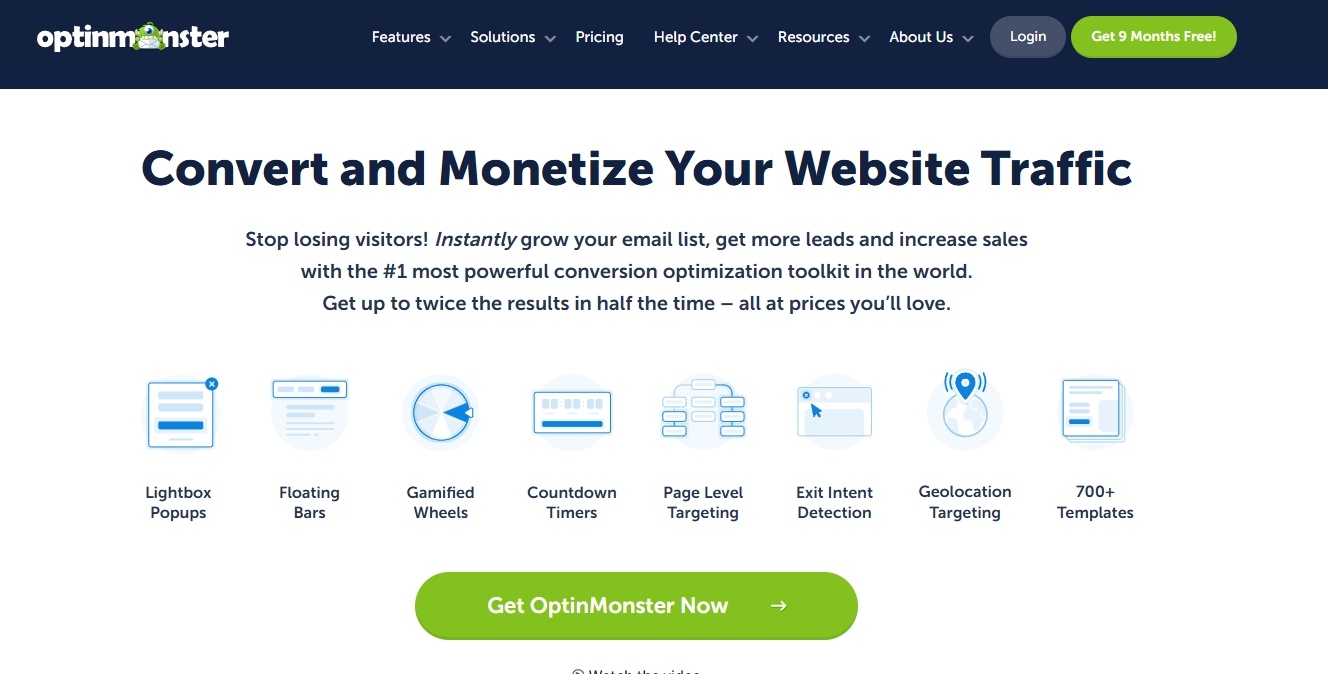 Optinmonster website traffic solution homepage