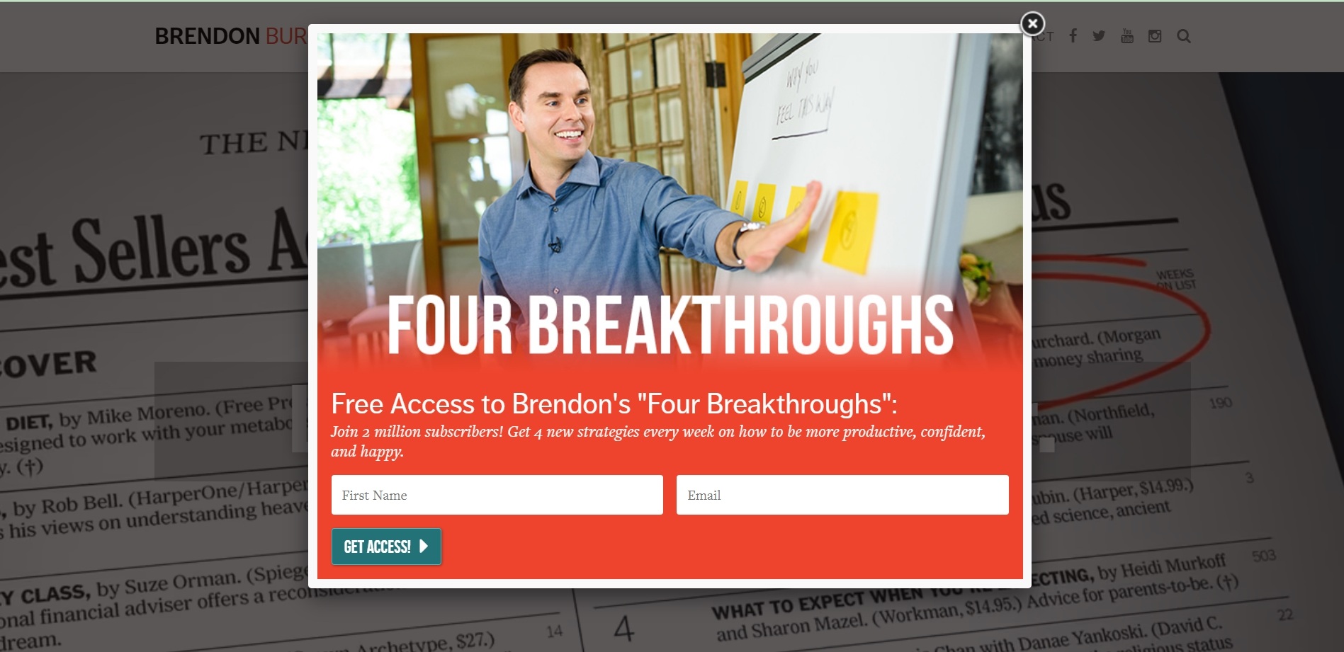 Brendon offers ‘four breakthroughs’ to encourage visitors to drop their email and sign up