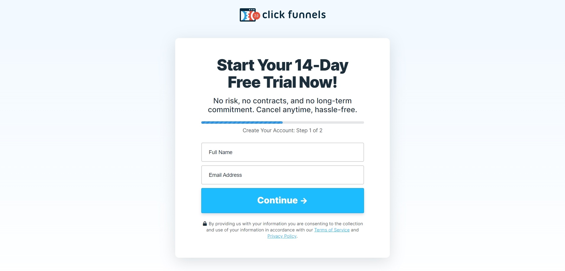 An email sign up example from ClickFunnels, taken from their website