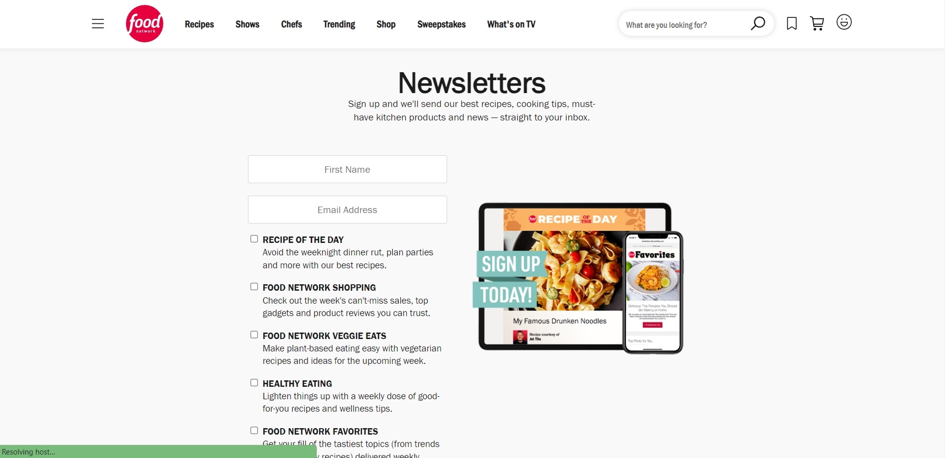 Food Network offers various newsletters to those who sign up