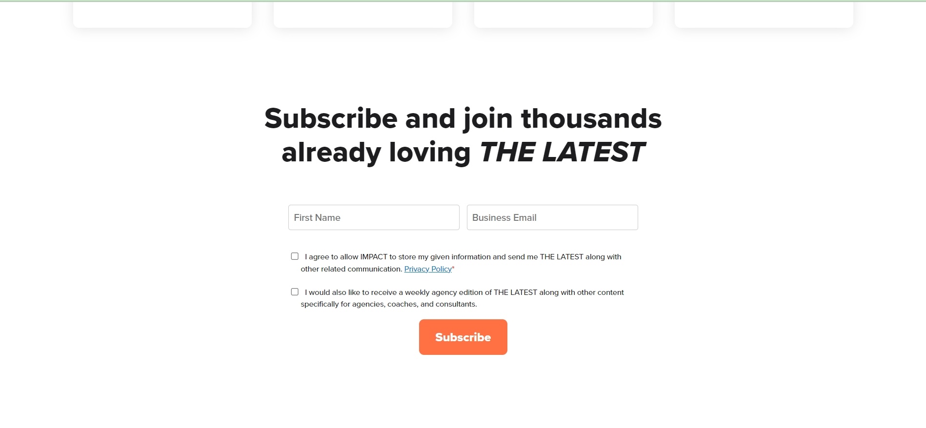 ImpactPlus has a basic newsletter sign up offer