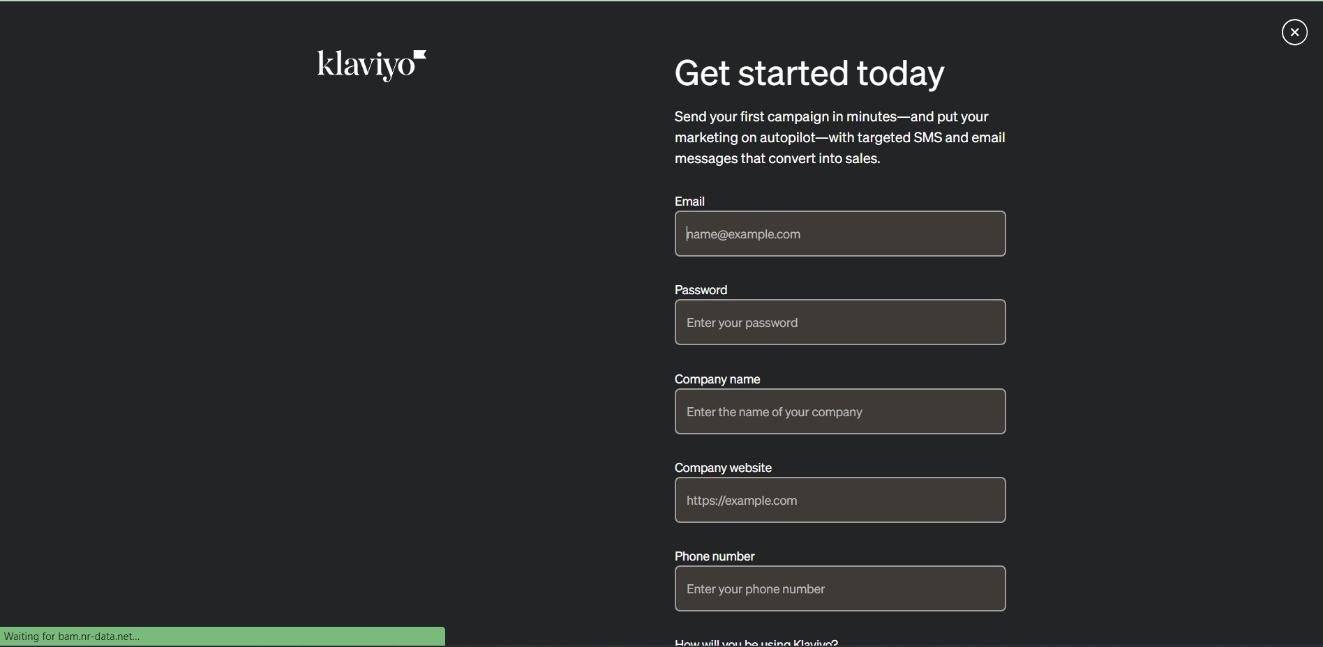 An example of an email sign up form from Klaviyo