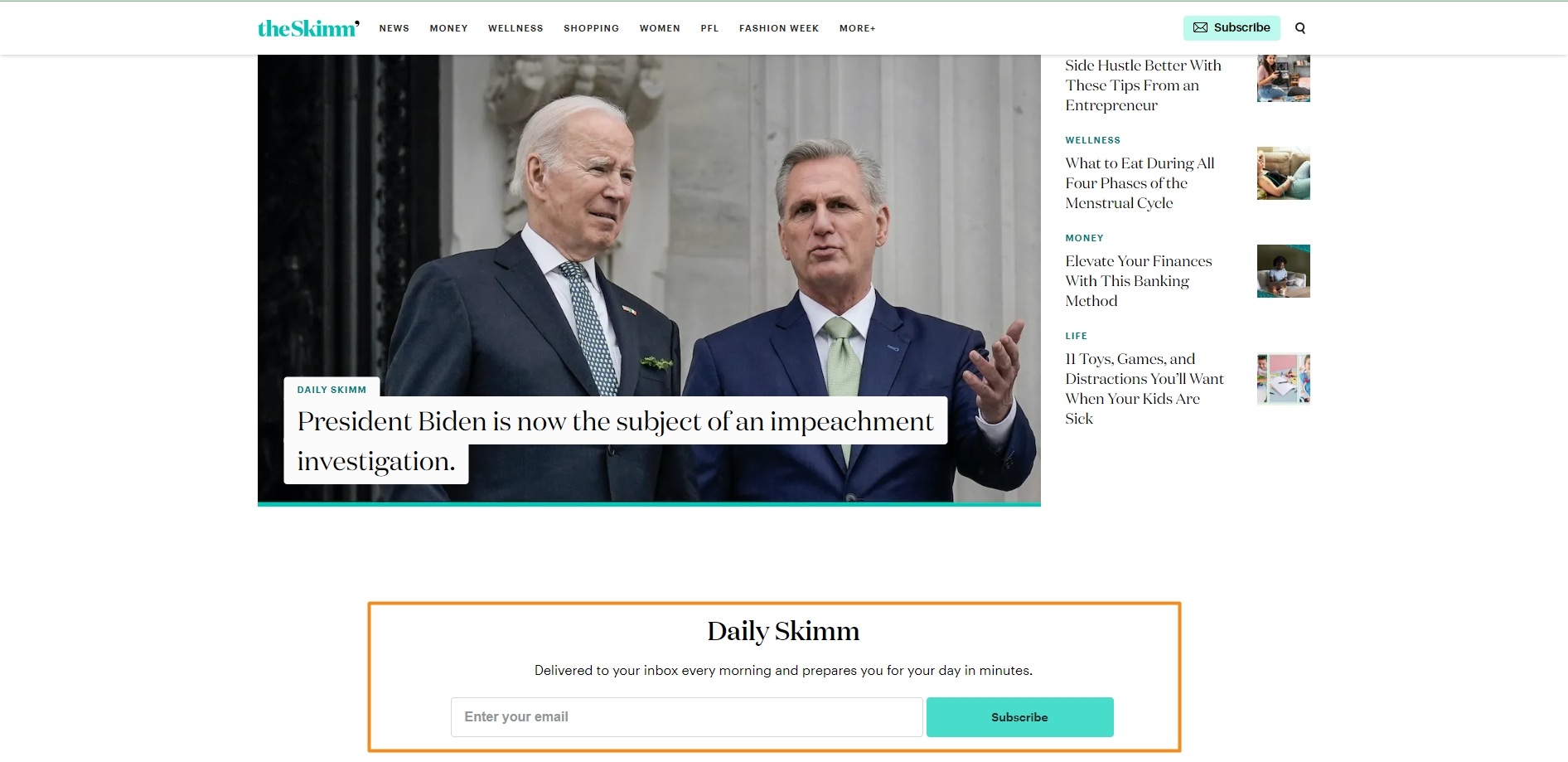The Skimm offers a daily newsletter to those who enter their email and sign up, another example of a minimal sign up form