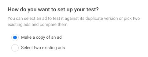 Ab test making a copy for the Facebook ads