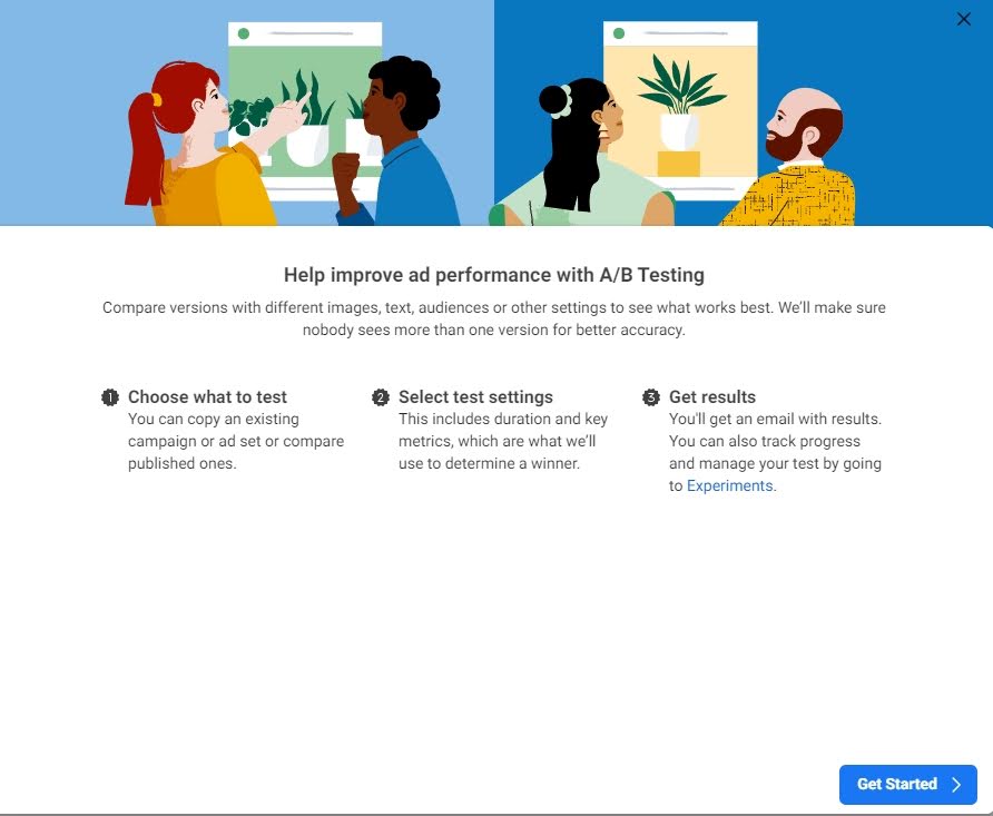 The AB testing pop up workflow for Facebook ads