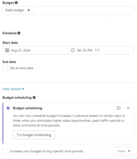 Budget scheduling for your meta ads in retargeting audiences in Facebook