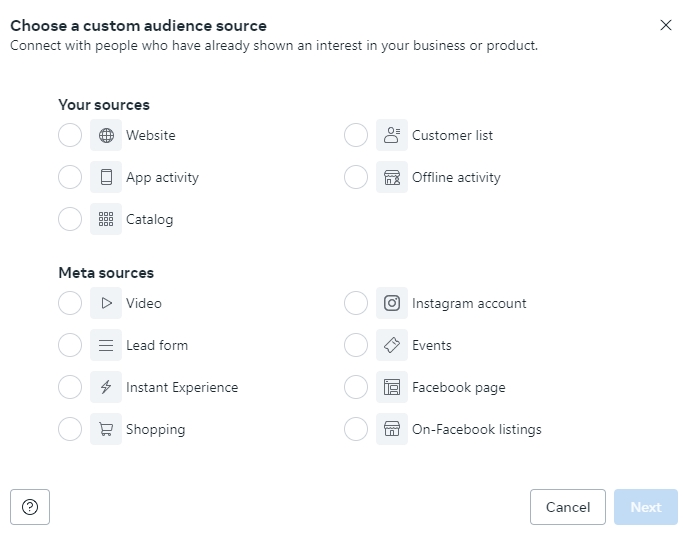 Custom audiences on Meta Ads for resources