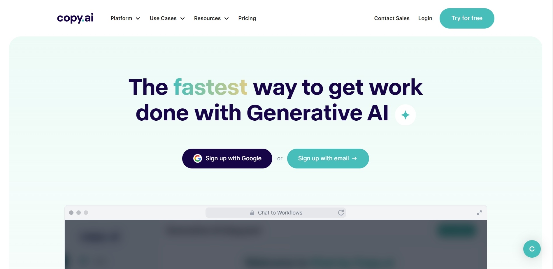 Home page of Copy.ai’s content tool
