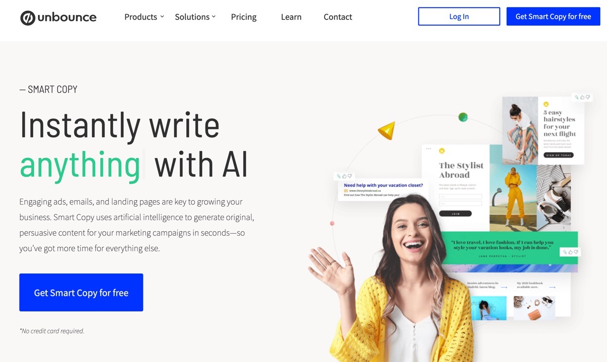 Smart Copy from Unbounce is a free AI content generator tool