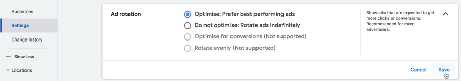 Ad rotation setting within Google ad groups settings