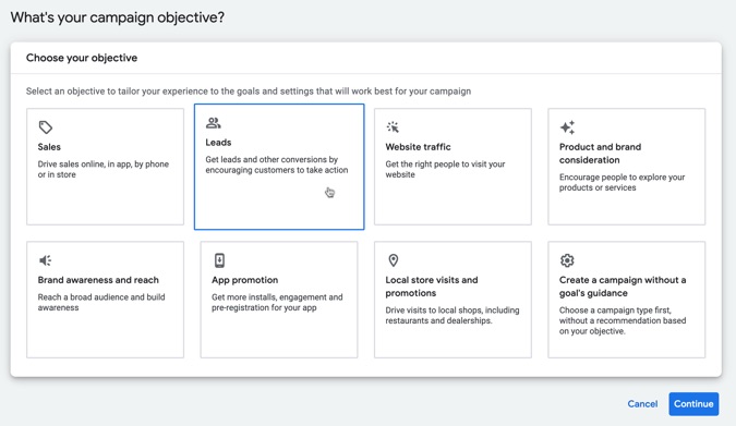 Decide what the objective of your Google Ads campaign is