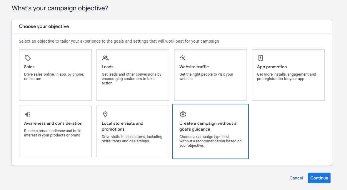 Campaign objective Google Ads set-up