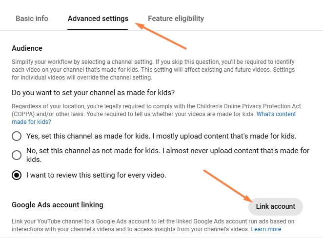 Linking YouTube account to Google Ads