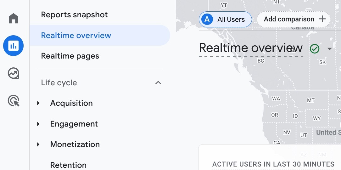 Example of a Google Analytics Realtime Overview report