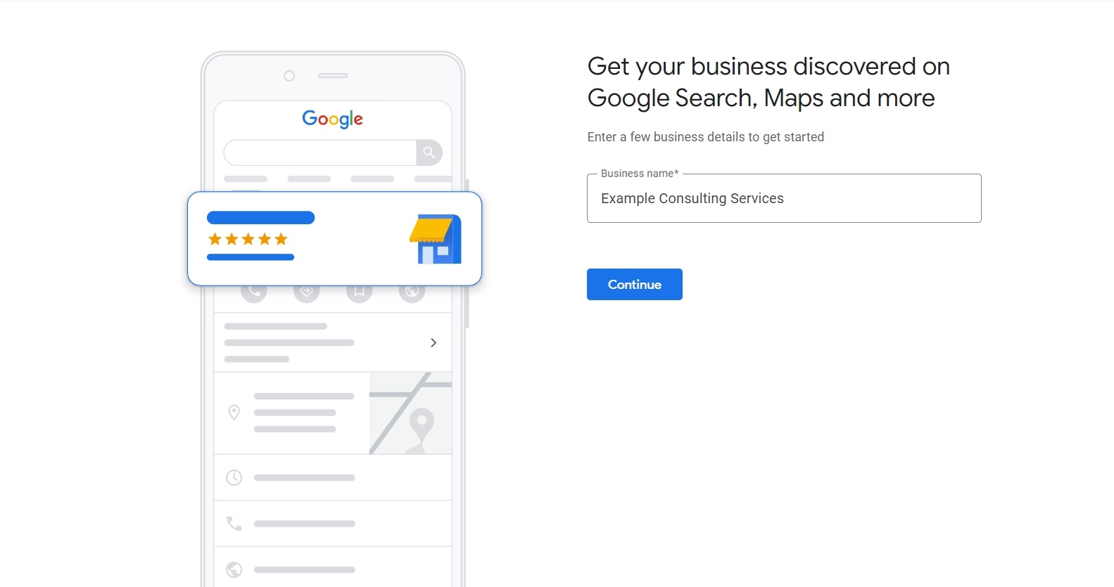 Add your business name when creating your Google business profile