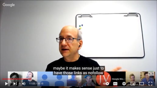 Google’s John Mueller on YouTube, advising to use nofollow links for guest posts