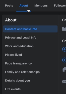 Complete the About section of your Facebook Page