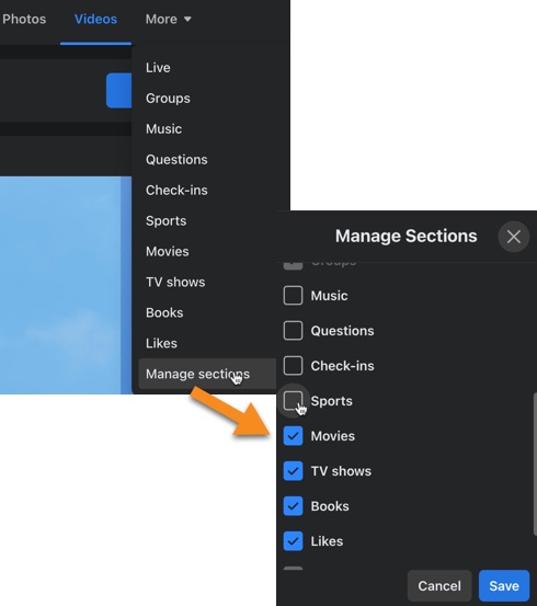 Manage the sections on your Facebook Page