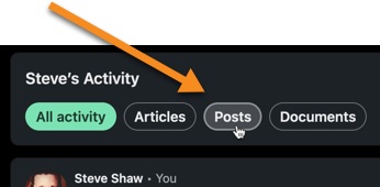 Click through on the Posts link from your personal activity page