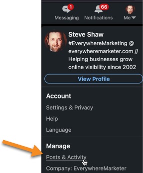 Click through on Posts &amp; Activity from your profile menu on LinkedIn