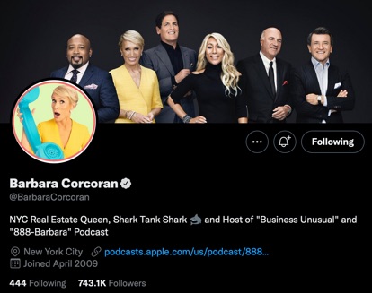 See how often Barbara Corcoran posts on Twitter
