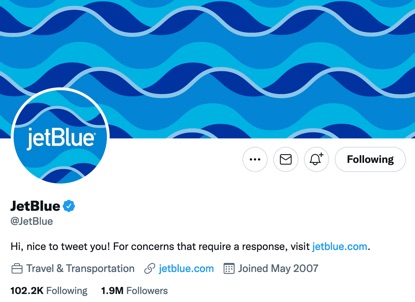 Check out JetBlue’s tweeting frequency