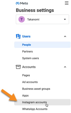 Click through to Instagram accounts from the Business settings page