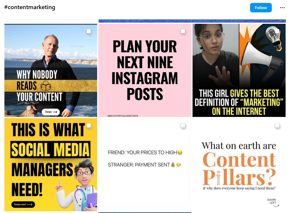 Content marketing hashtag to follow on Instagram