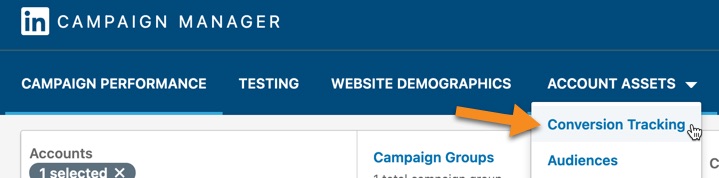 Select conversion tracking from within Campaign Manager