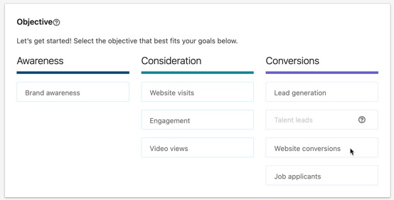 Pick an objective for your paid ad on LinkedIn