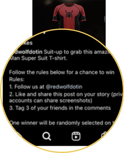 Example of rules for a giveaway on Instagram