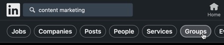 Click on the Groups filter from LinkedIn search to find relevant groups