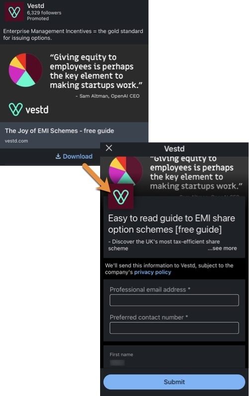Here's an example of a LinkedIn lead gen form, this one's for Vestd