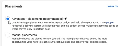 Use the Advantage+ placements default option